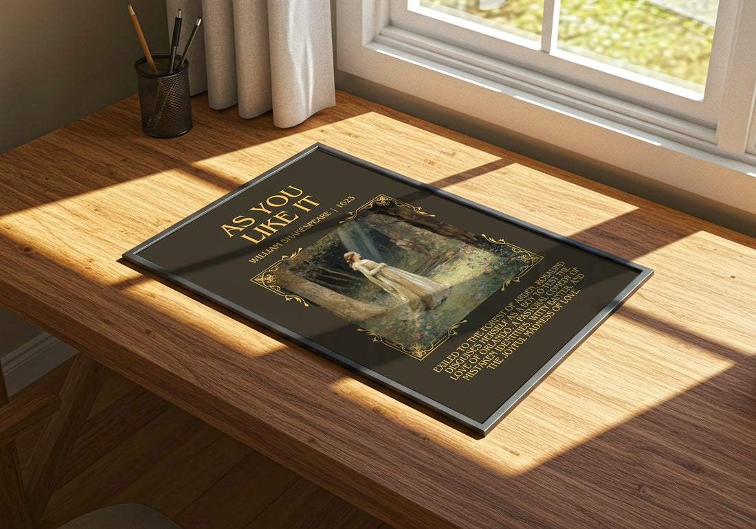 As You Like It Minimalist Book Poster by William Shakespeare – print on a sunlit desk
