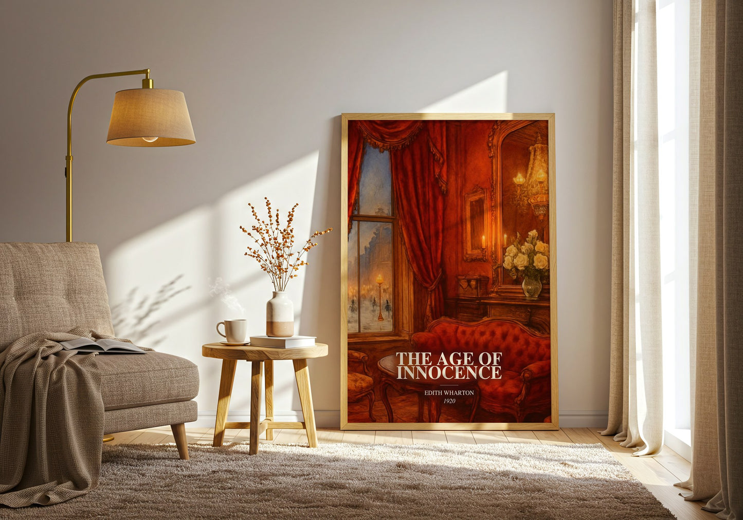 The Age Of Innocence watercolour print in frame leaning in hallway – classic literature wall art