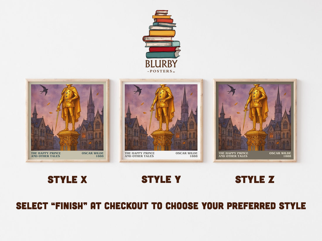 The Happy Prince And Other Tales literary print in frame leaning in hallway – childrens wall art (mockup)