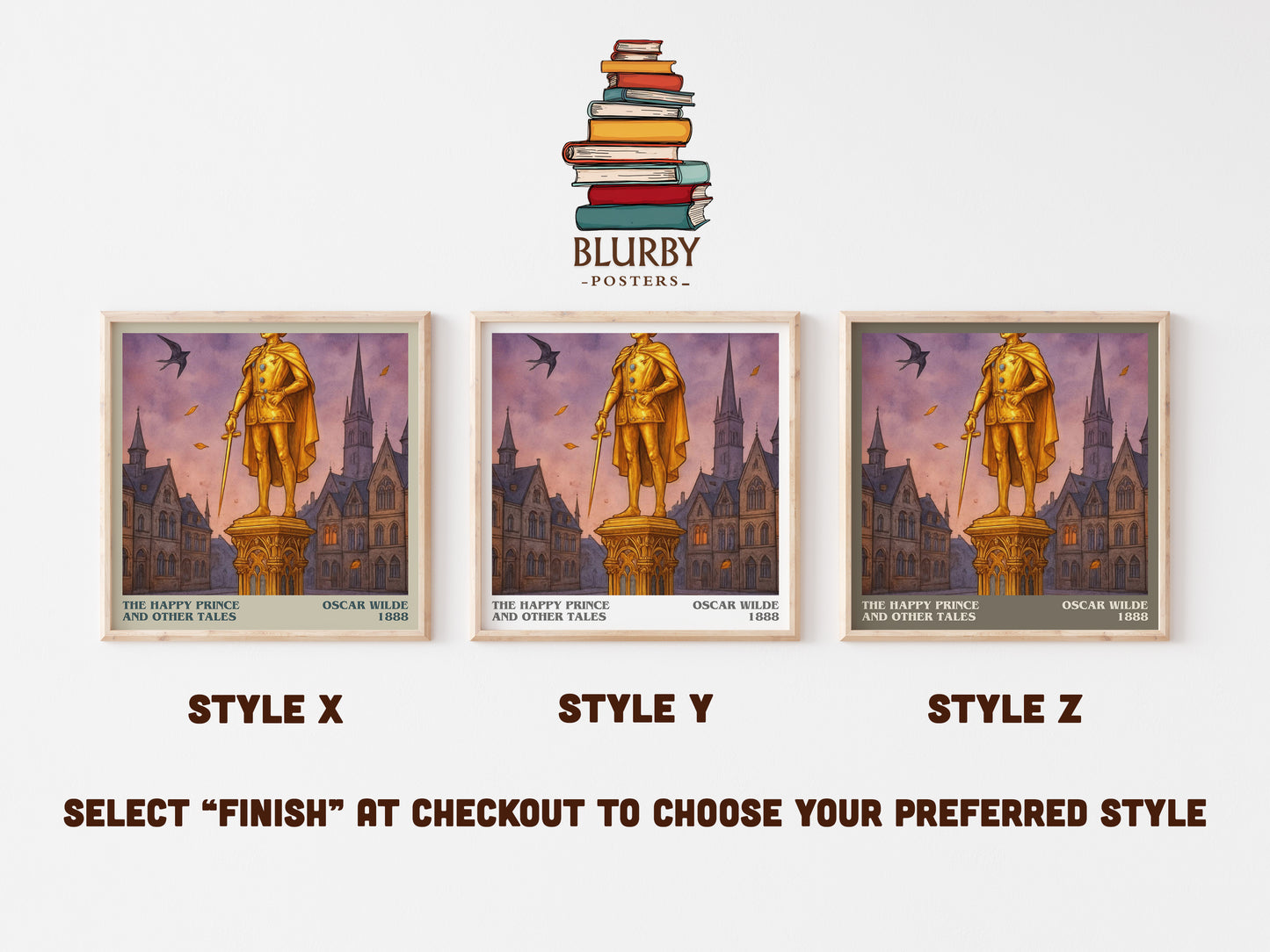The Happy Prince And Other Tales literary print in frame leaning in hallway – childrens wall art