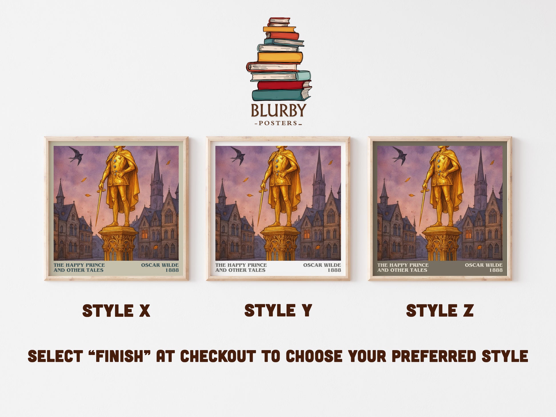 The Happy Prince And Other Tales literary print in frame leaning in hallway – childrens wall art