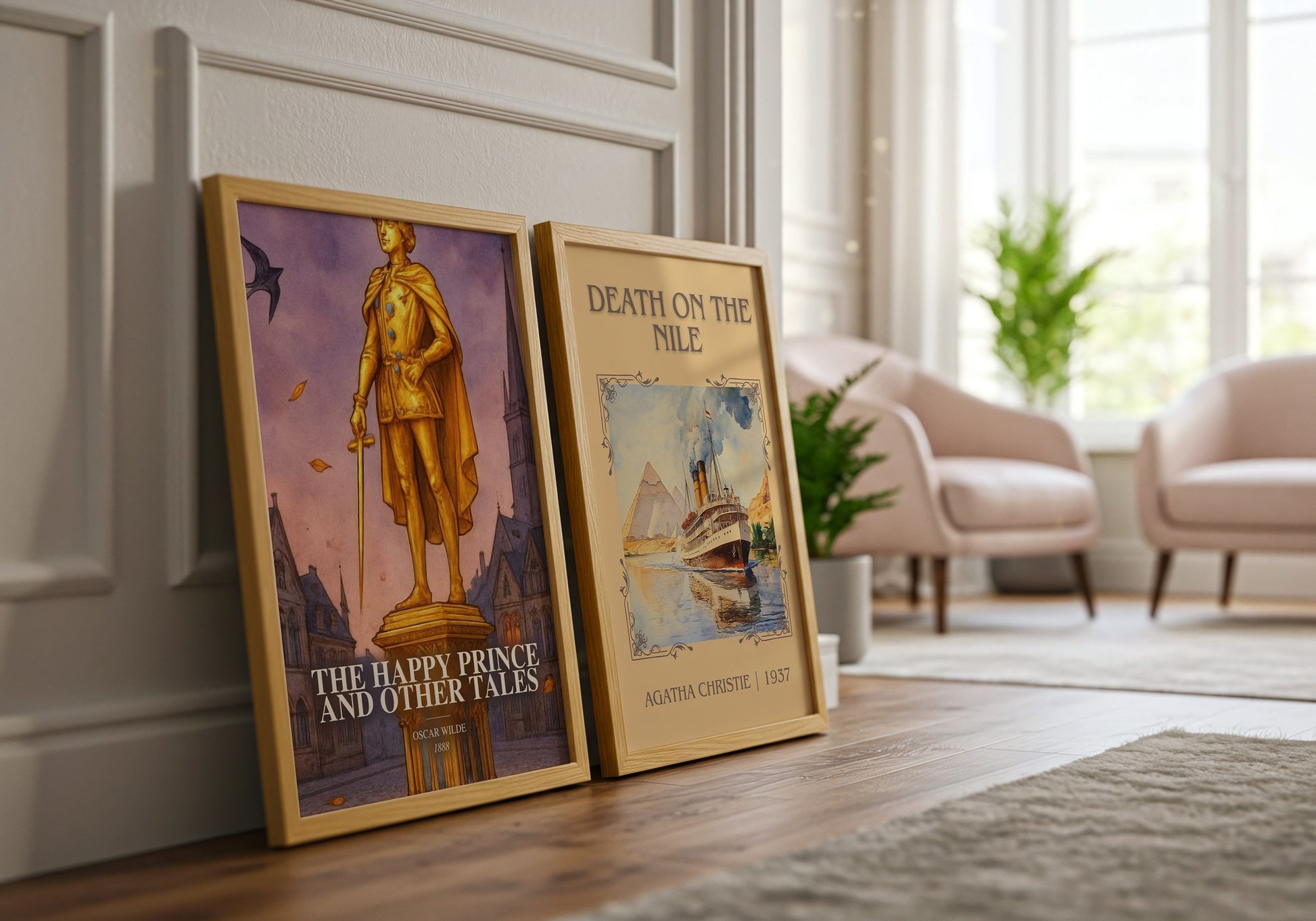 The Happy Prince And Other Tales watercolour print framed by window – literary home decor