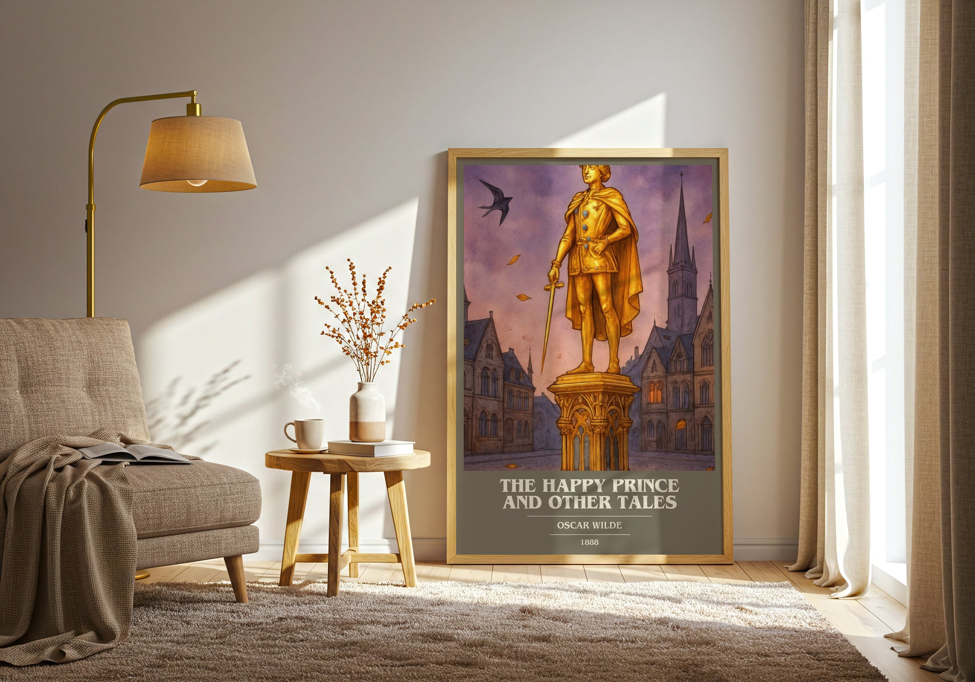 The Happy Prince And Other Tales book cover print on bookshelf – Oscar Wilde fan gift
