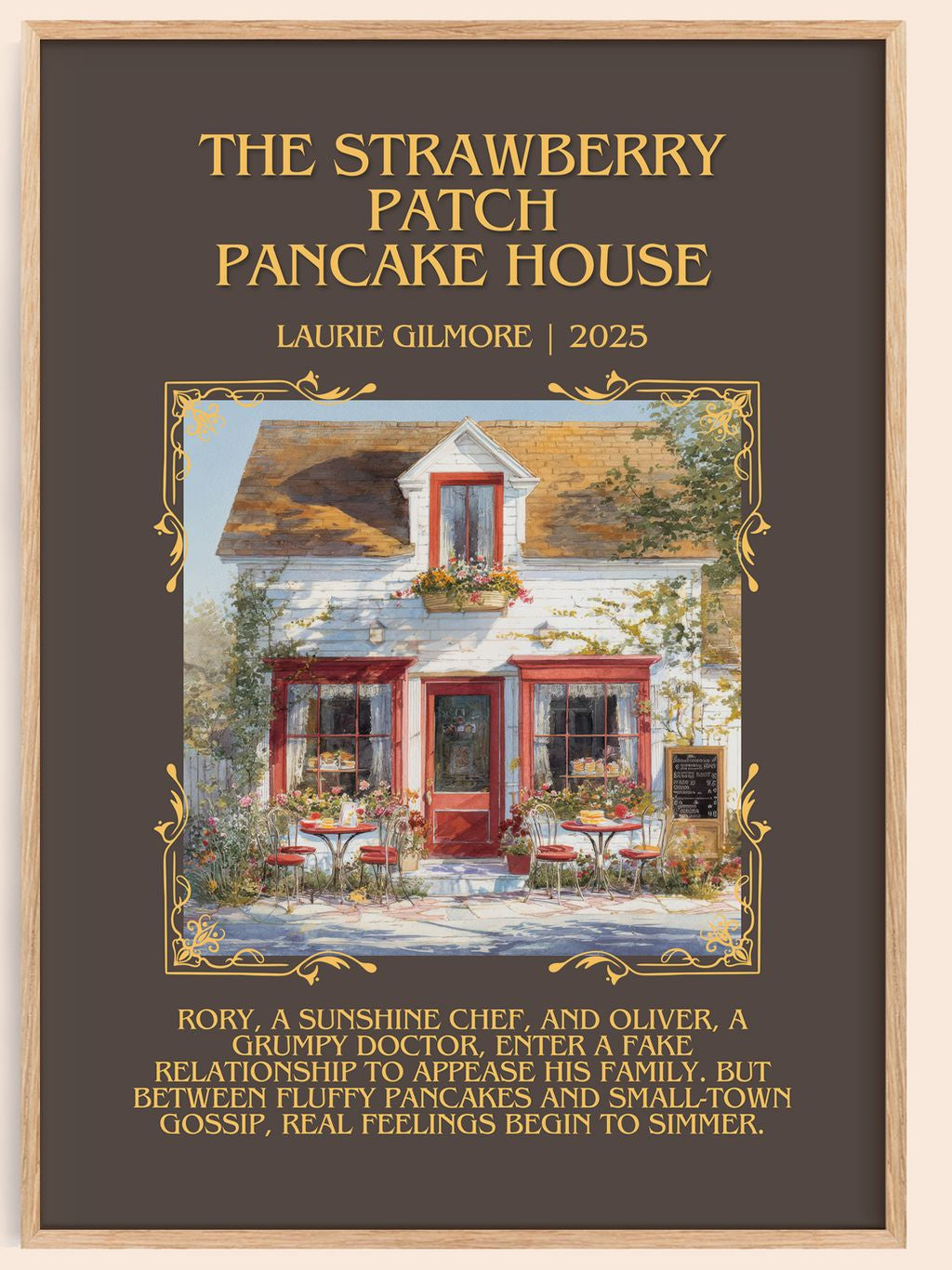 Strawberry Patch Pancake House Minimalist Book Poster by L. Gilmore – book poster