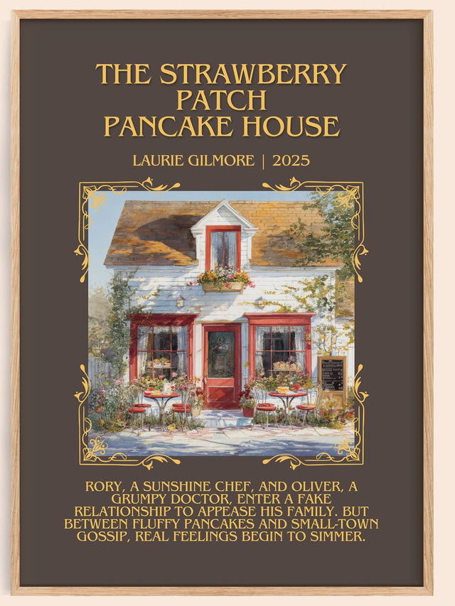 Strawberry Patch Pancake House Minimalist Book Poster by L. Gilmore