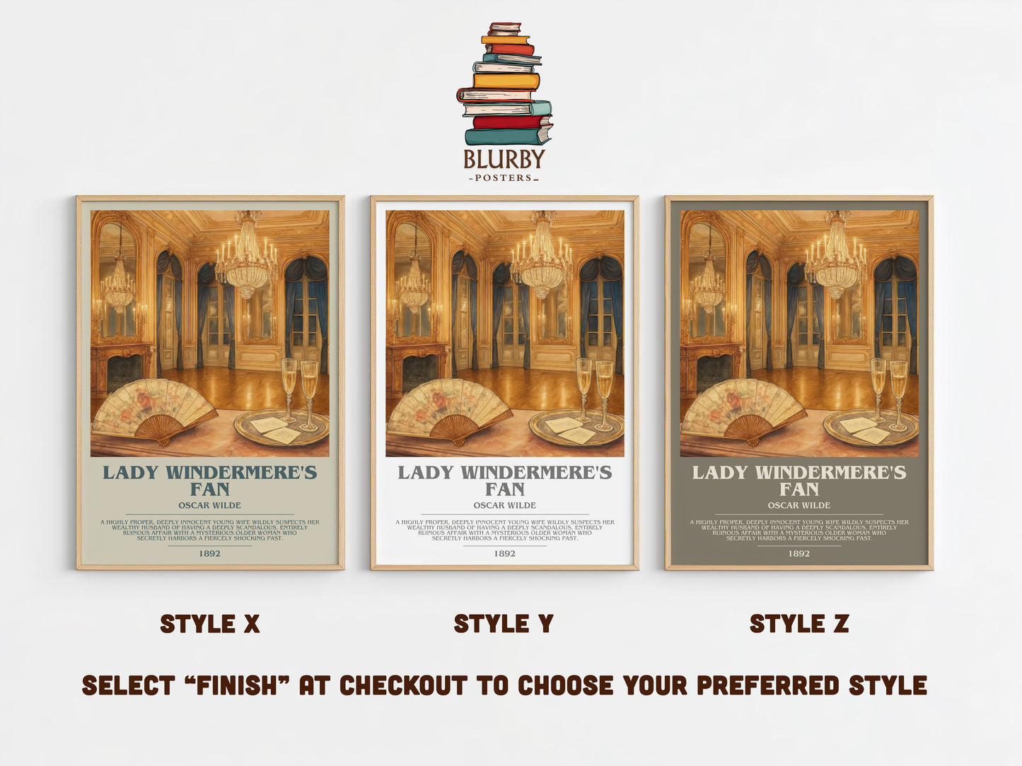 Lady Windermere's Fan bookish print in frame leaning in hallway – classic literature wall art
