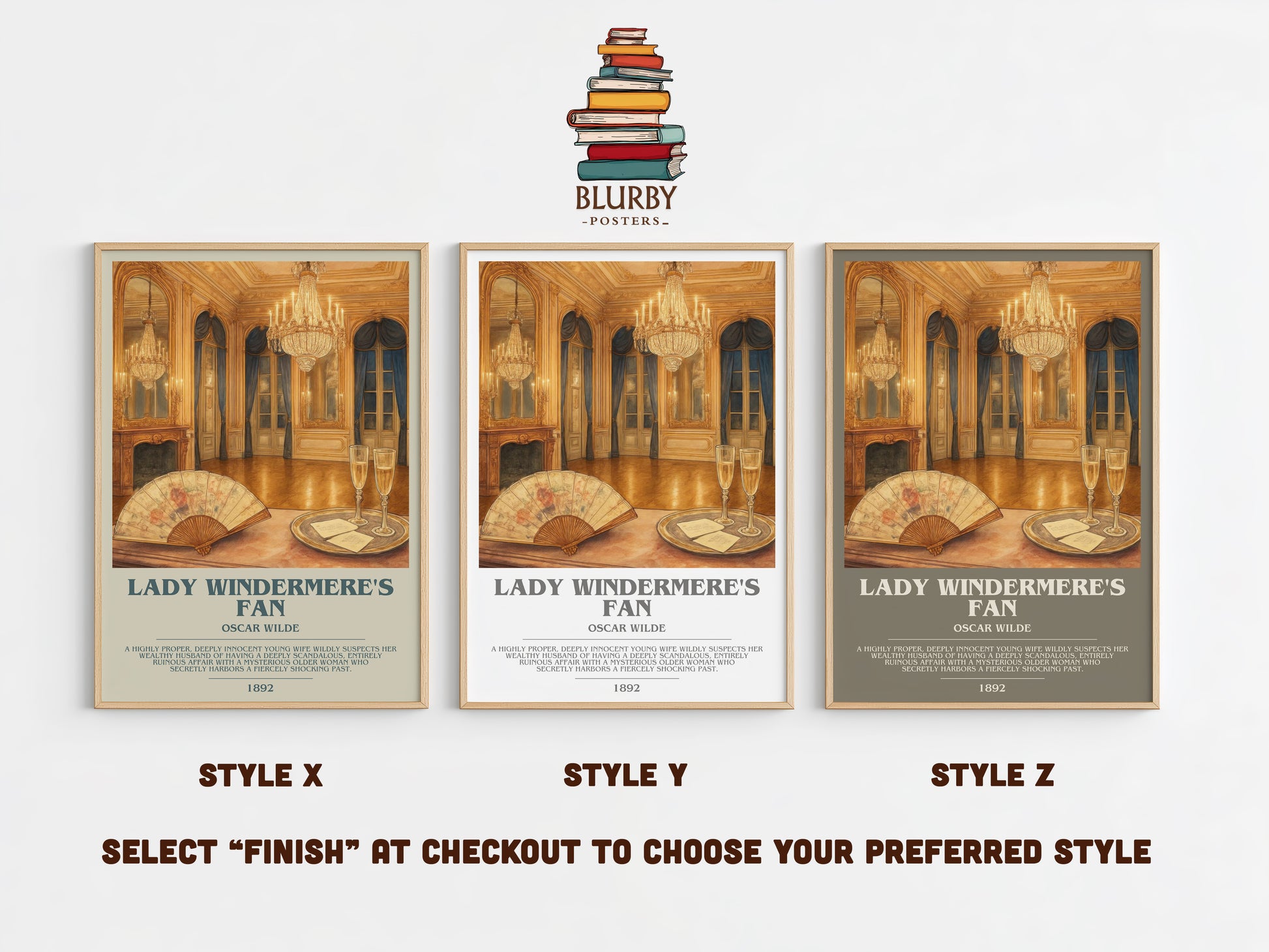 Lady Windermere's Fan bookish print in frame leaning in hallway – classic literature wall art
