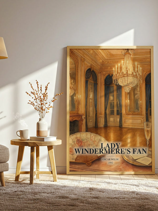 Lady Windermere'S Fan watercolour print in frame leaning in hallway – classic literature wall art