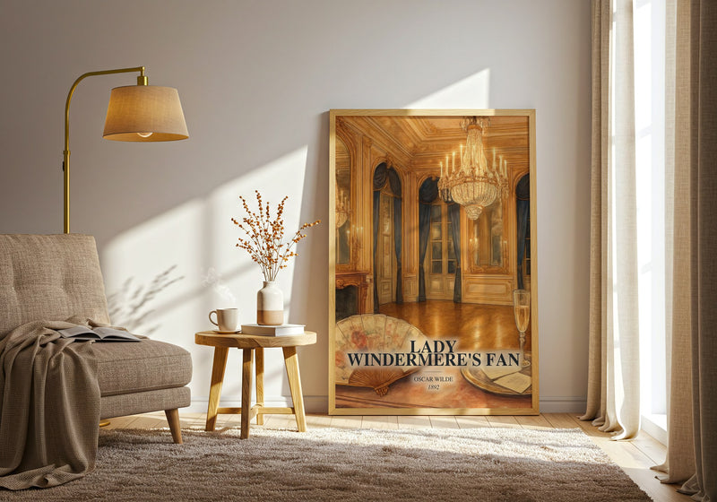 Lady Windermere'S Fan watercolour print in frame leaning in hallway – classic literature wall art