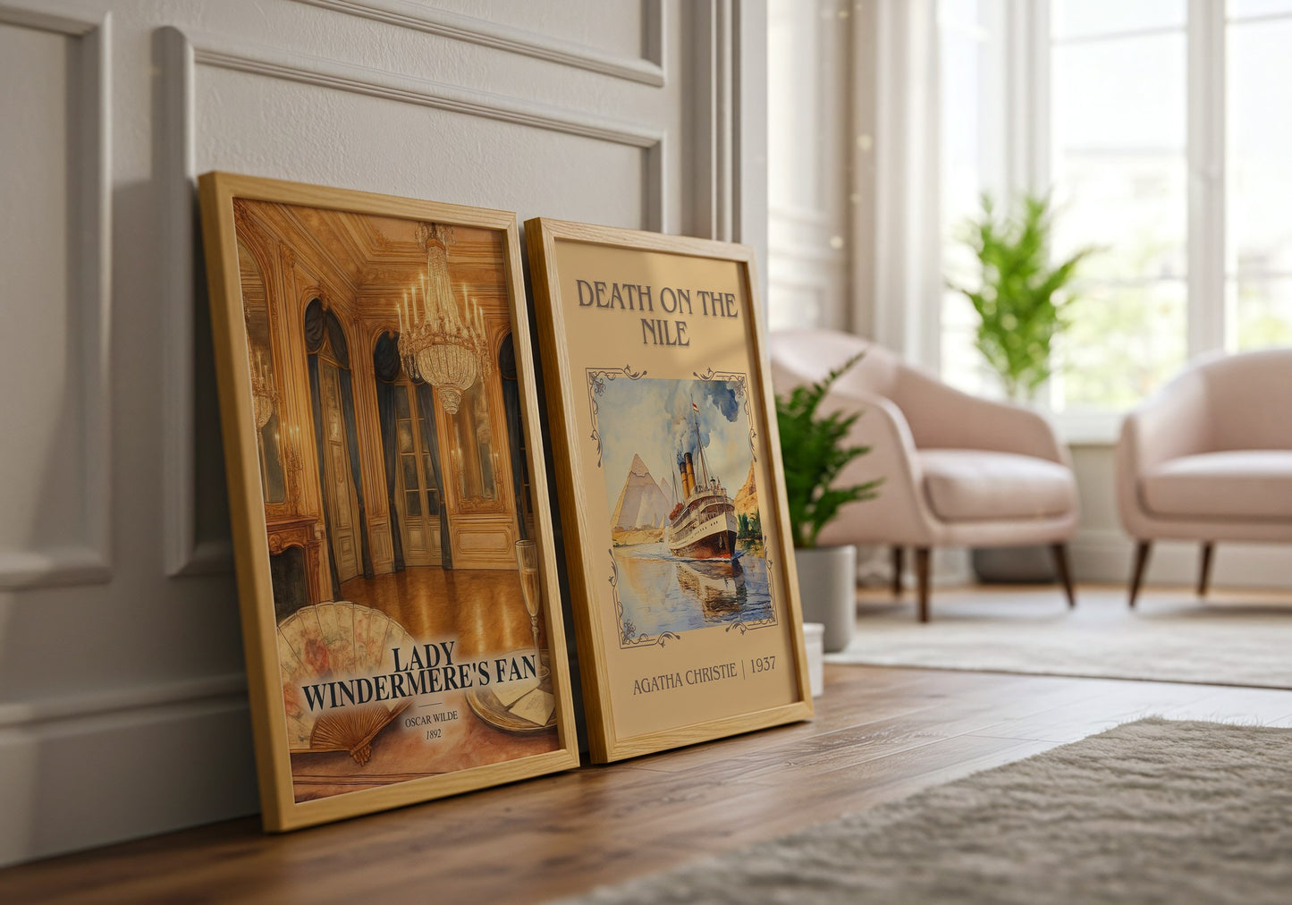 Lady Windermere'S Fan watercolour print framed by window – literary home decor
