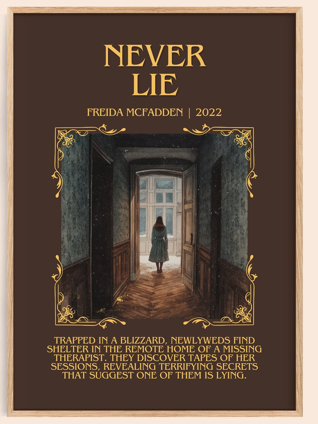 Never Lie Minimalist Book Poster by Freida McFadden – book poster