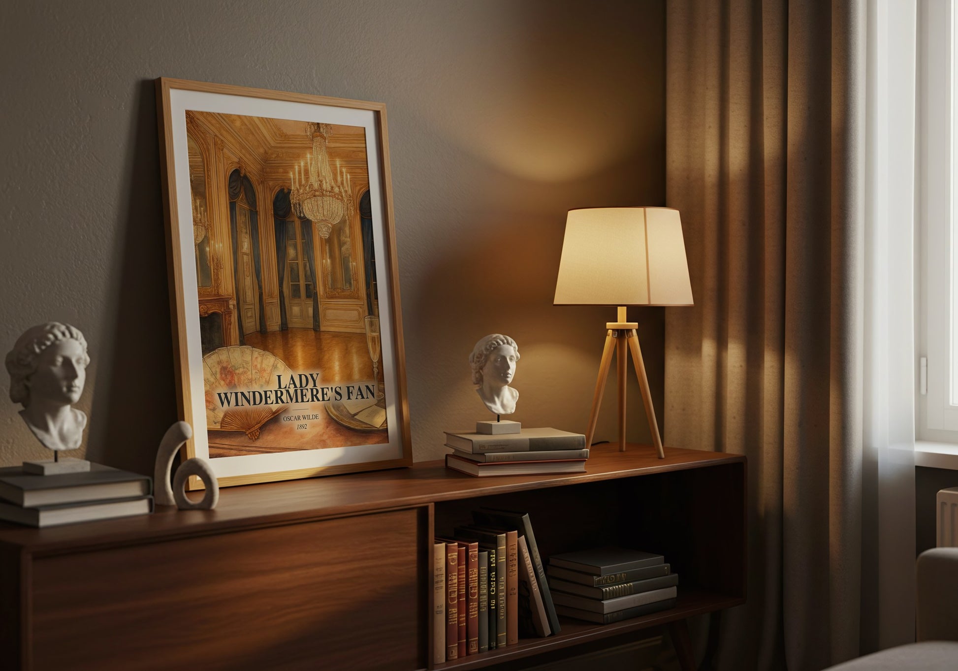 Lady Windermere'S Fan watercolour print on bookshelf – Oscar Wilde fan gift