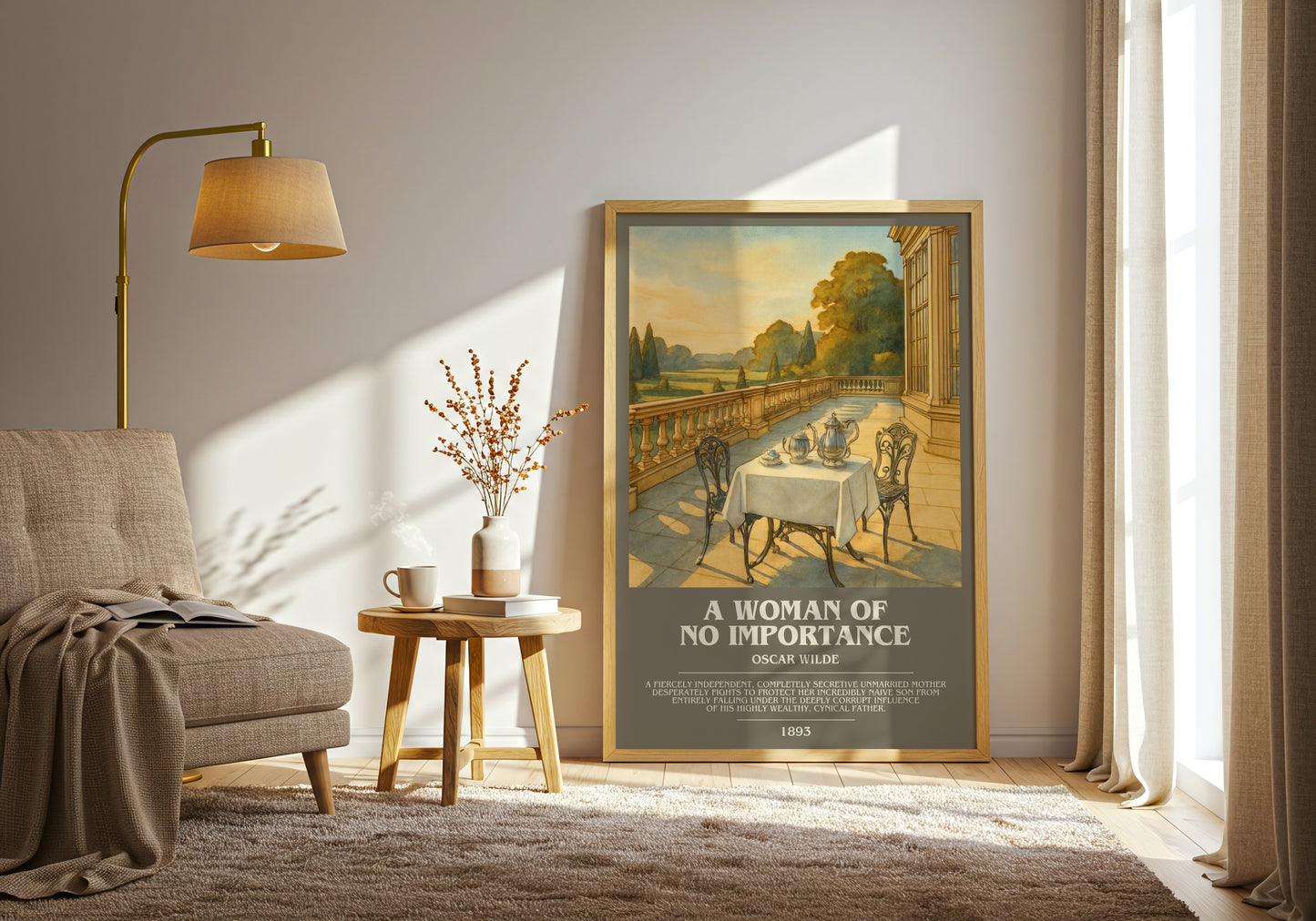 A Woman Of No Importance bookish print on bookshelf – Oscar Wilde fan gift
