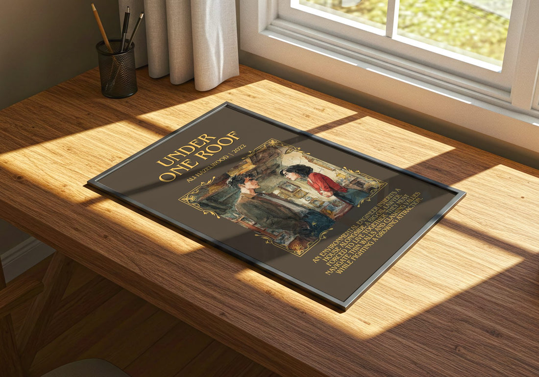Under One Roof Minimalist Book Poster by Ali Hazelwood – print on a sunlit desk