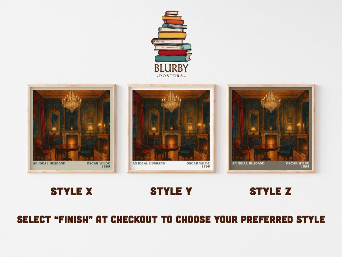 An Ideal Husband literary print in frame leaning in hallway – classic literature wall art (mockup)