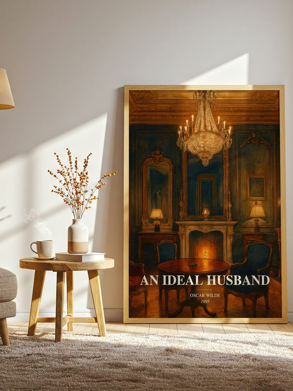 An Ideal Husband watercolour print in frame leaning in hallway – classic literature wall art