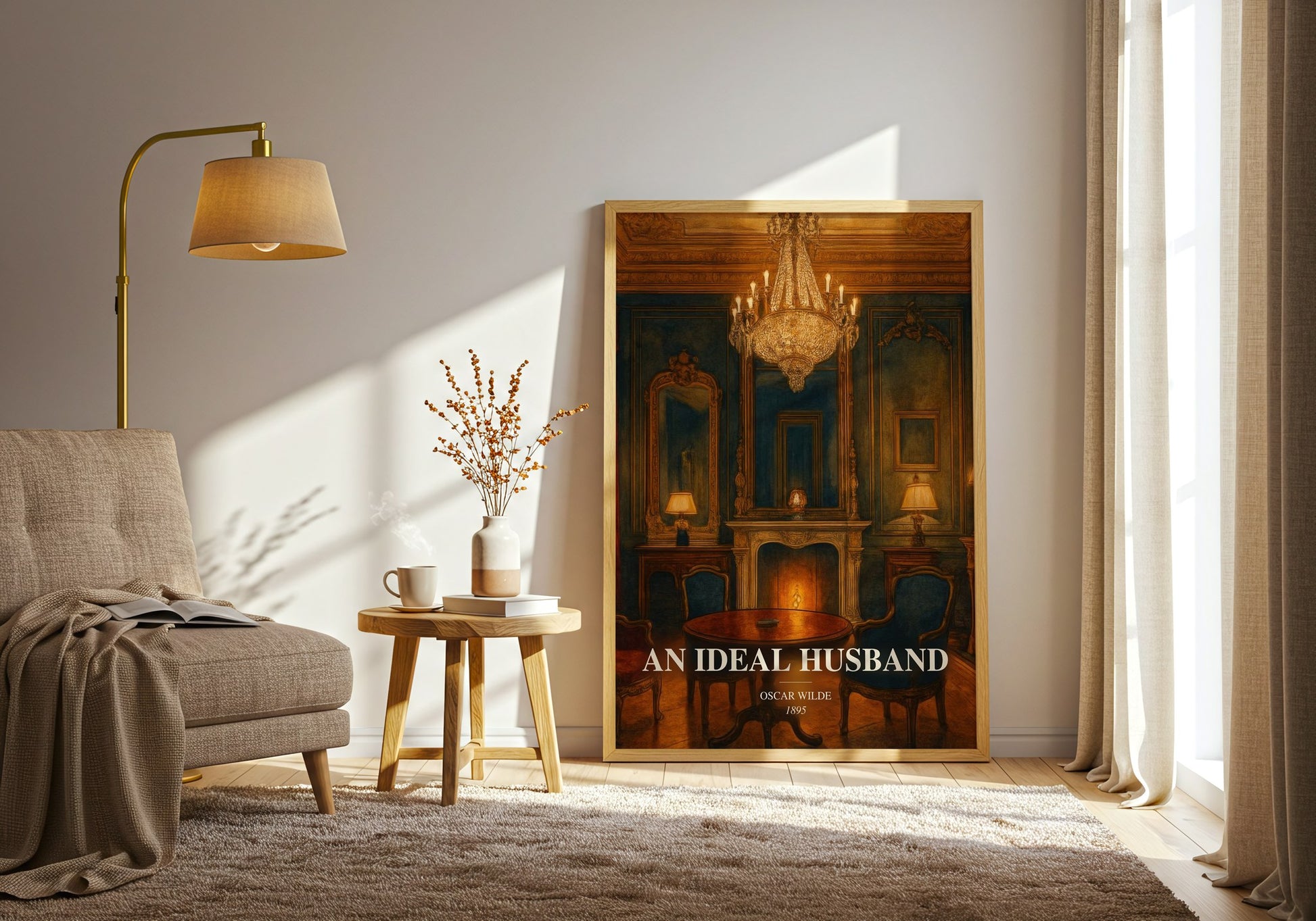 An Ideal Husband watercolour print in frame leaning in hallway – classic literature wall art