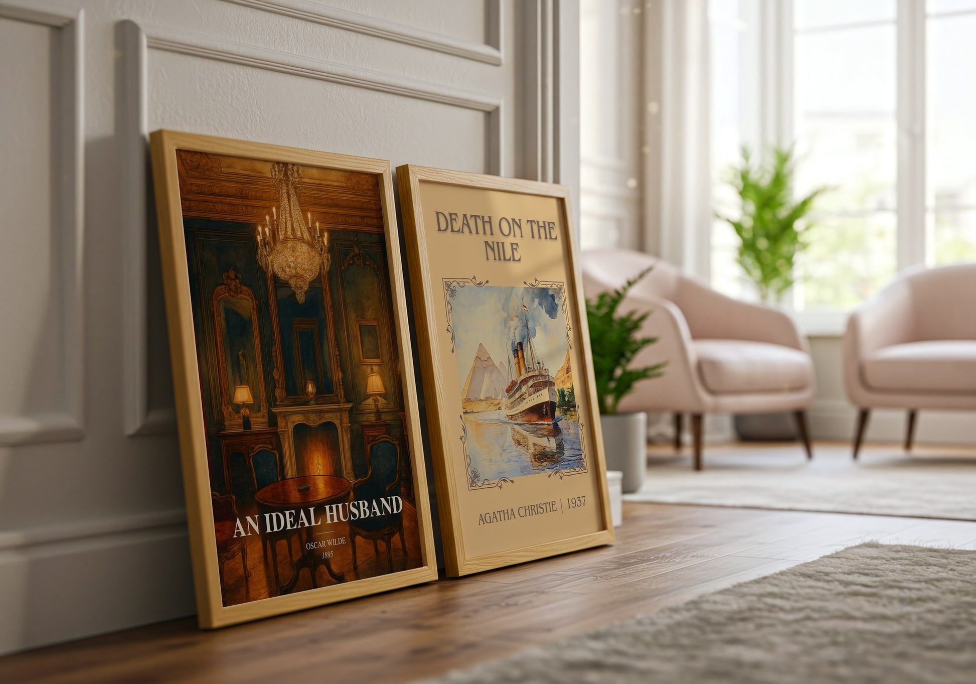 An Ideal Husband watercolour print framed by window – literary home decor