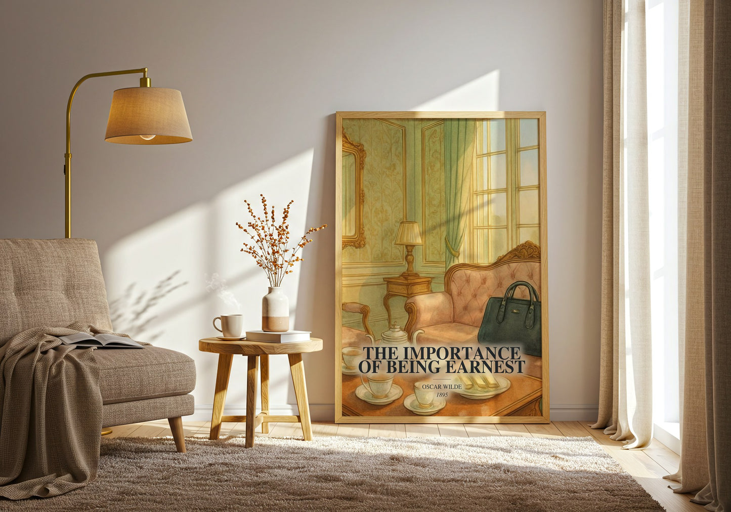 The Importance Of Being Earnest watercolour print in frame leaning in hallway – classic literature wall art