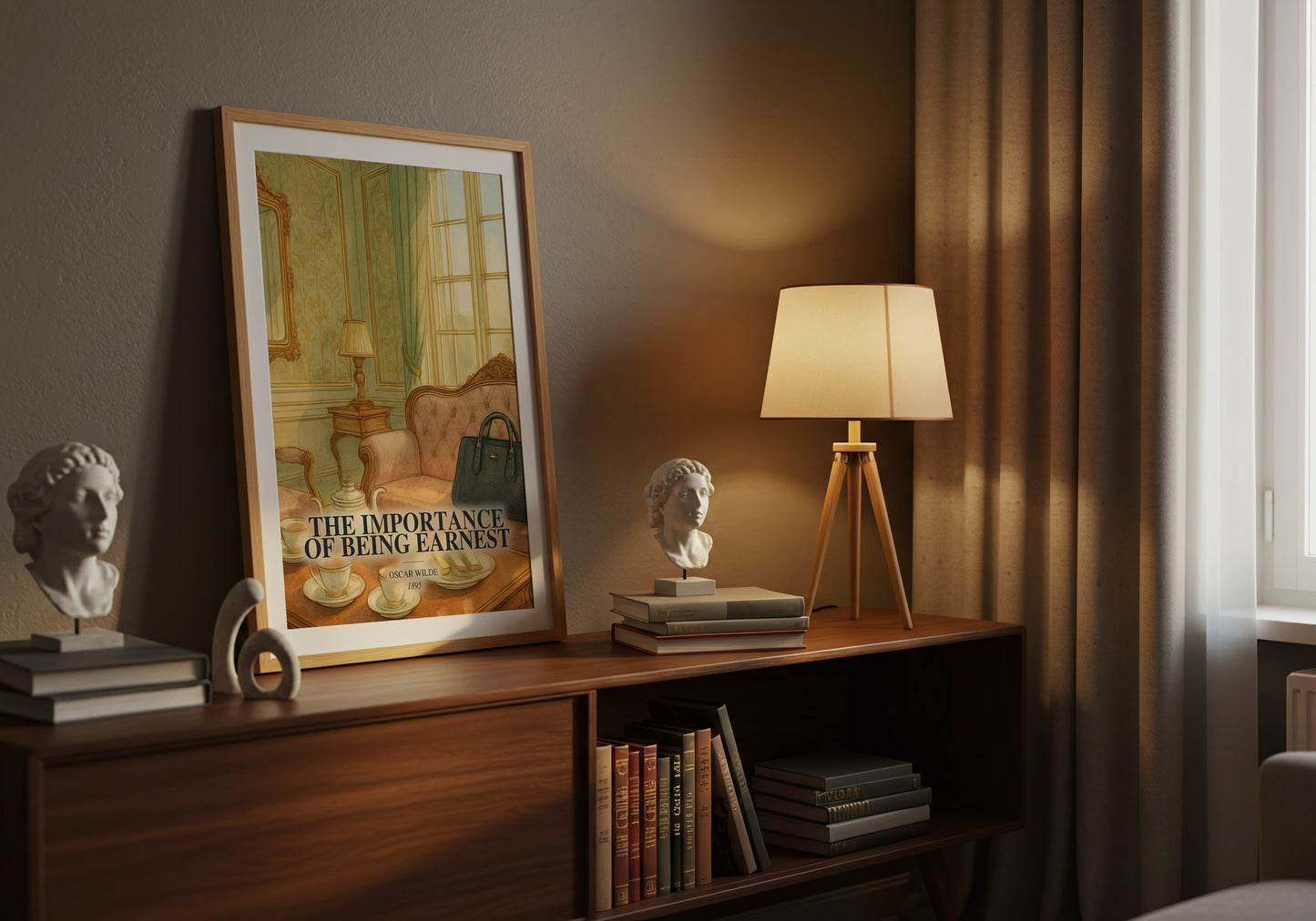 The Importance Of Being Earnest watercolour print on bookshelf – Oscar Wilde fan gift