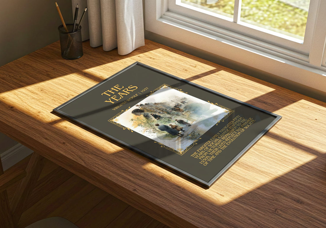 The Years Minimalist Book Poster by Virginia Woolf – print on a sunlit desk