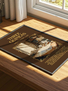 Three Guineas Minimalist Book Poster by Virginia Woolf – print on a sunlit desk