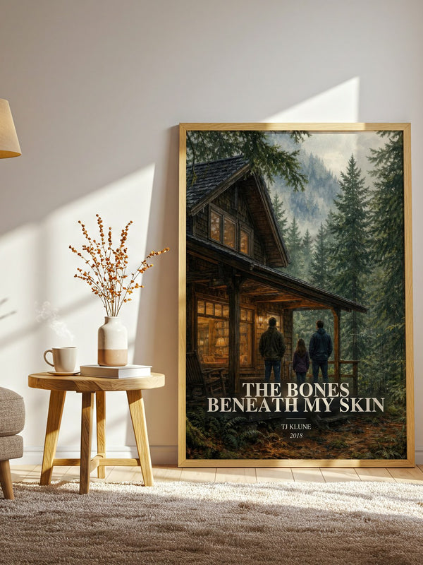The Bones Beneath My Skin watercolour print in frame leaning in hallway – sci fi wall art