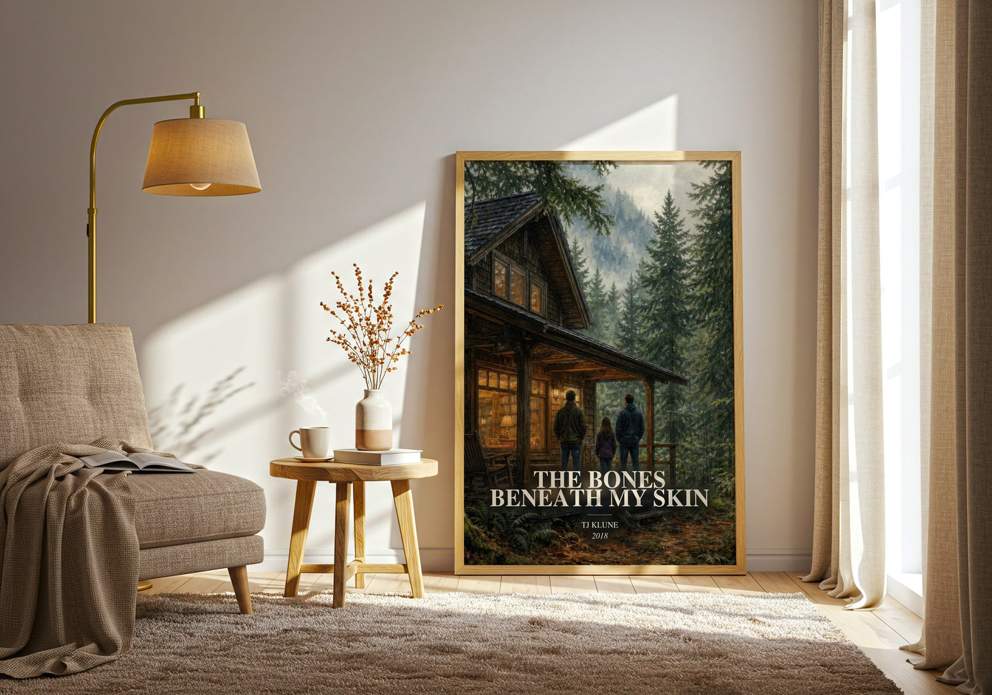 The Bones Beneath My Skin watercolour print in frame leaning in hallway – sci fi wall art