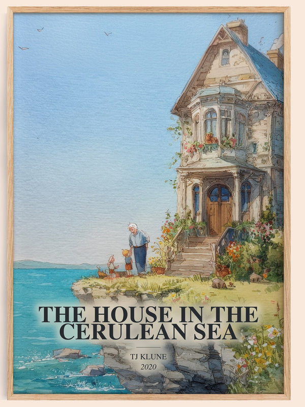 The House In The Cerulean Sea watercolour book poster by Tj Klune – framed literary art print