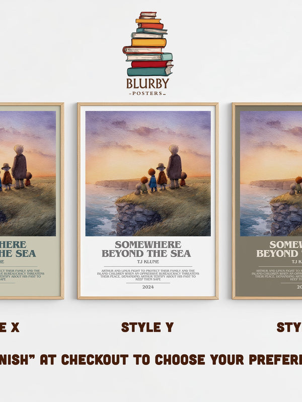 Somewhere Beyond the Sea bookish print in frame leaning in hallway – satire wall art