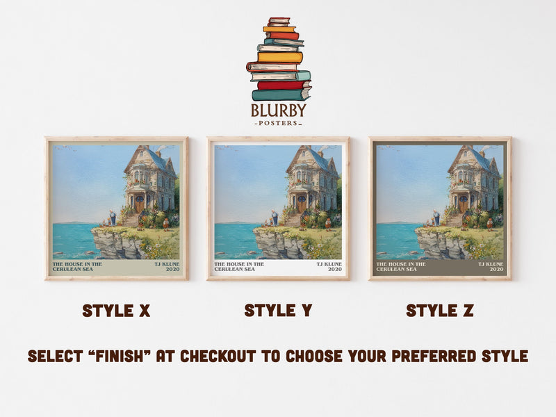 The House in the Cerulean Sea literary print in frame leaning in hallway – satire wall art