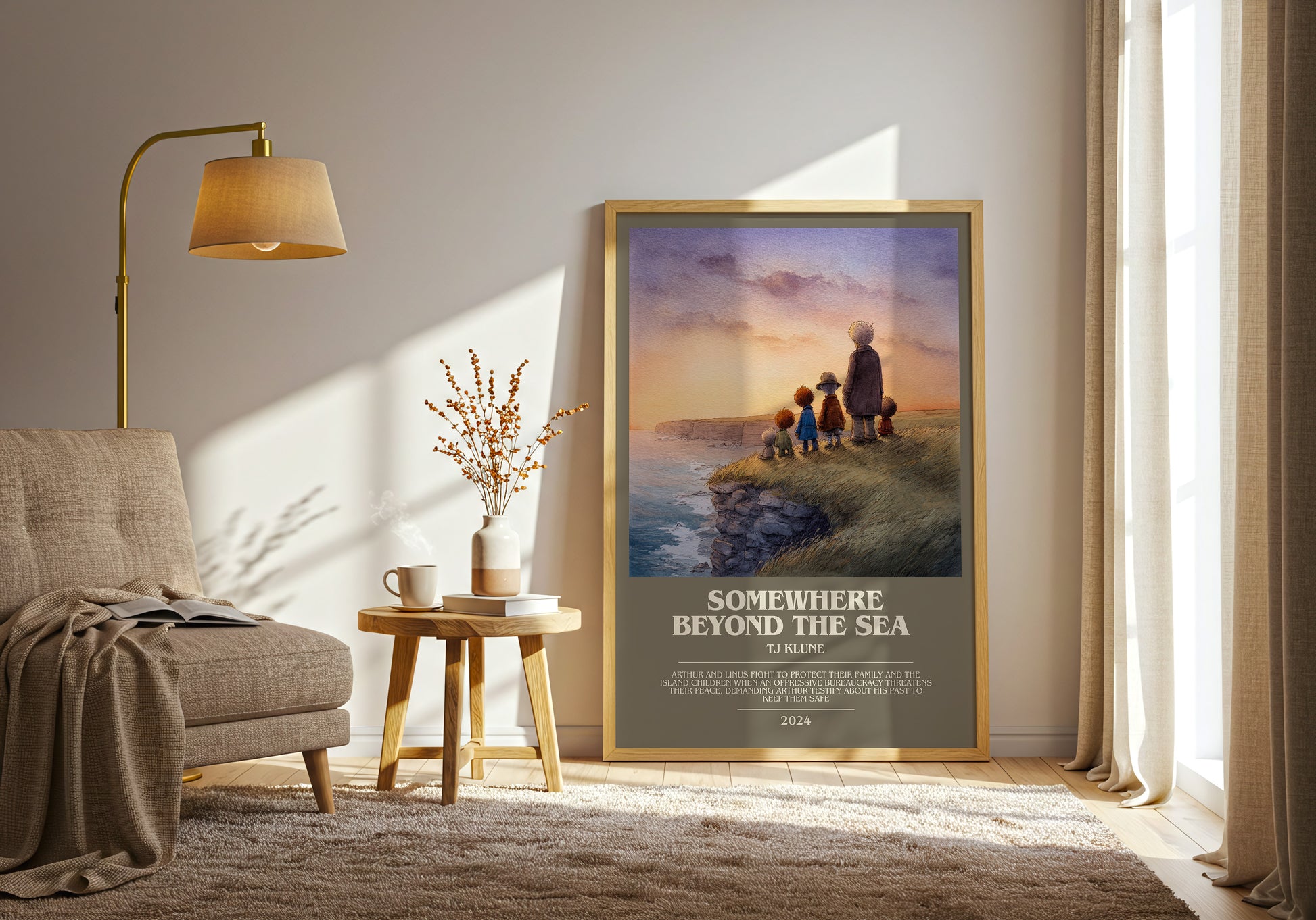 Somewhere Beyond the Sea bookish print framed by window – literary home decor