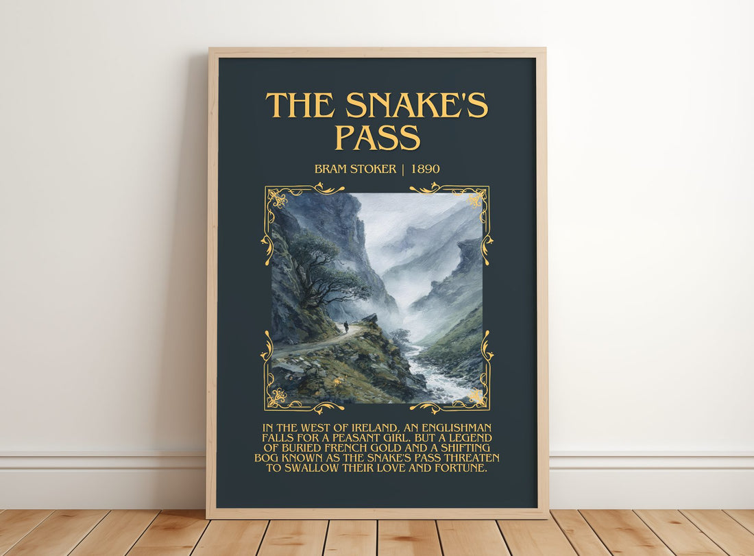 The Snake'S Pass Minimalist Book Poster by Bram Stoker – framed print leaning on a wooden floor