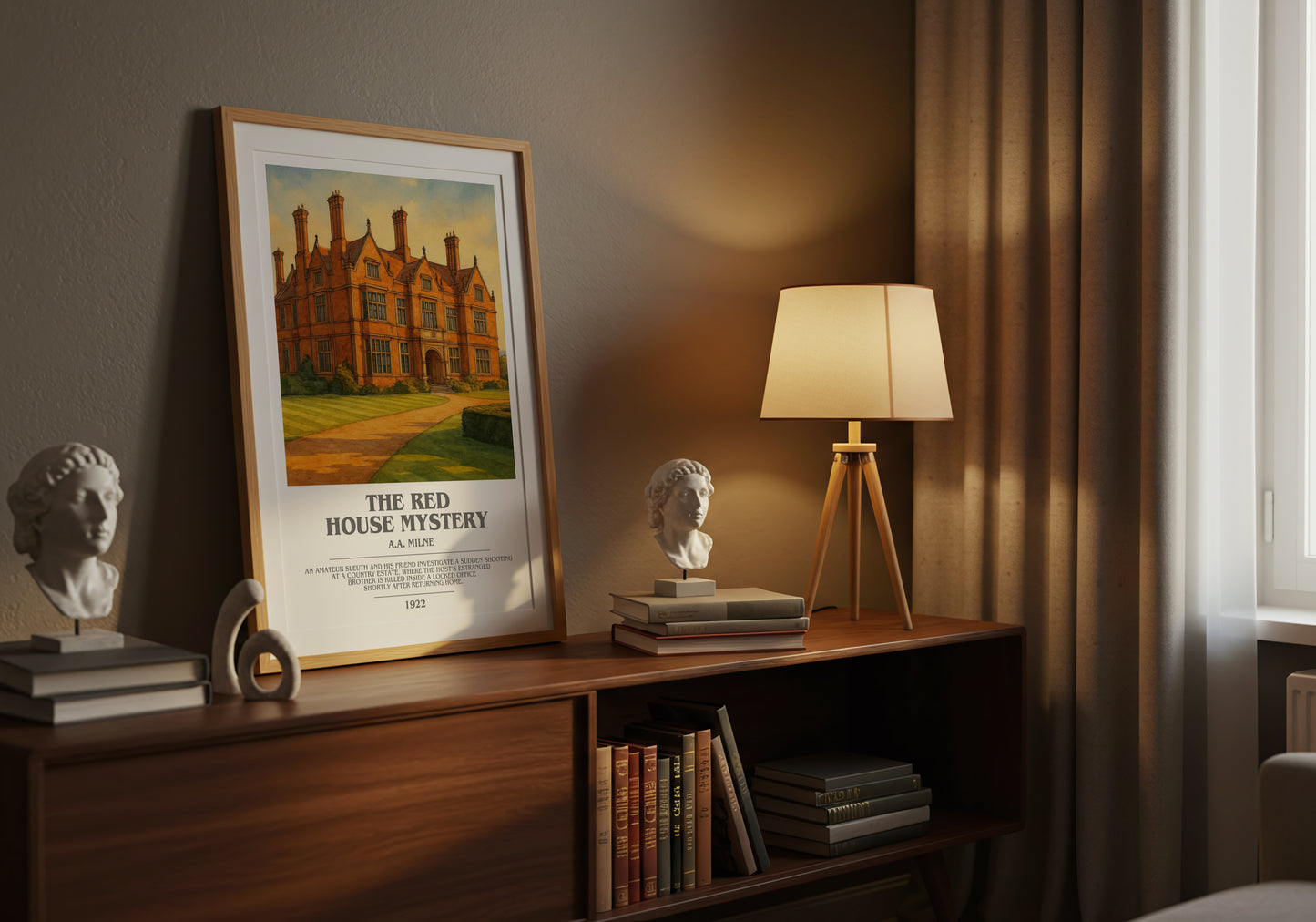 the red house mystery bookish book poster framed on wall – mystery wall art