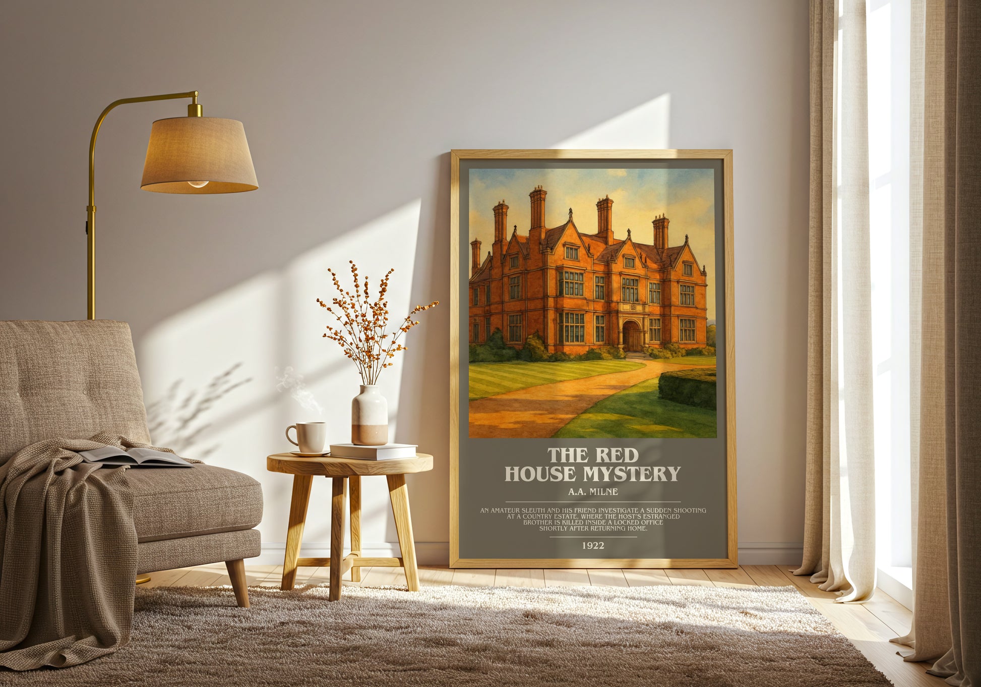 the red house mystery bookish print on bookshelf – a.a. milne fan gift