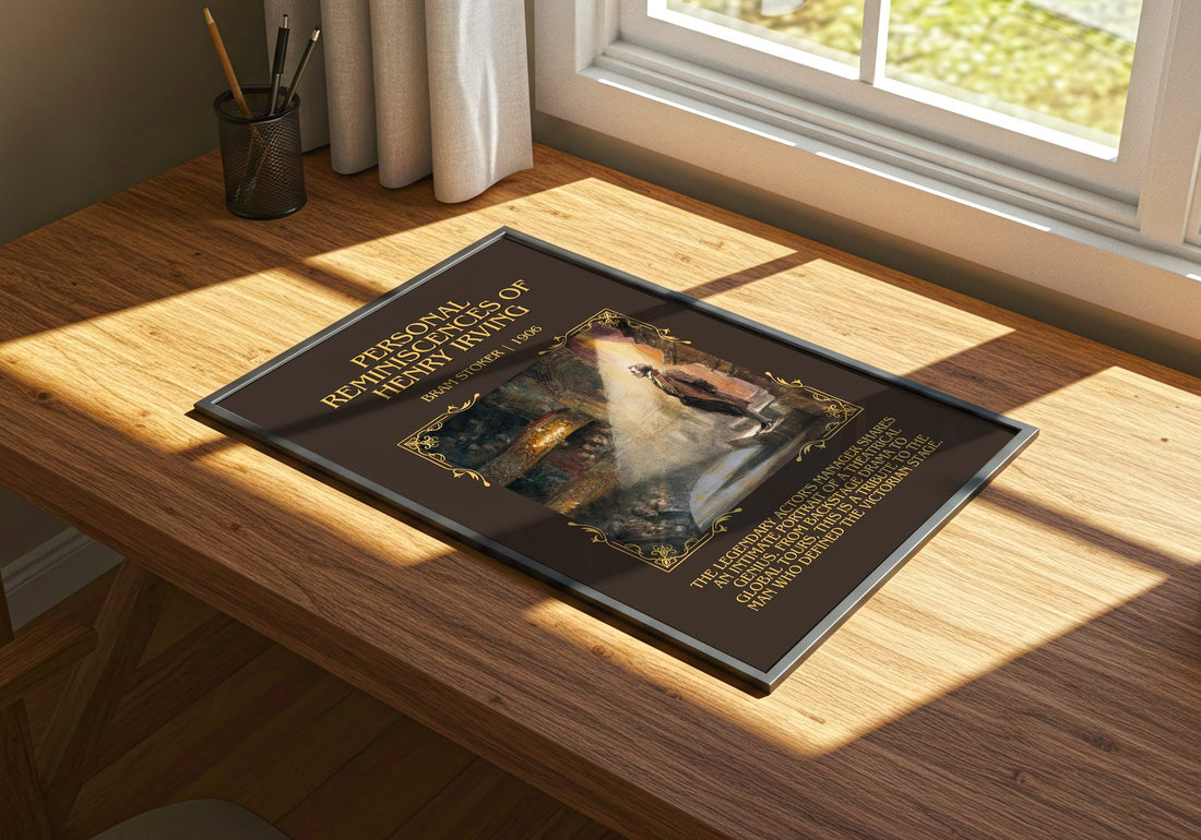 Personal Reminiscences Of Henry Irving Minimalist Book Poster – print on a sunlit desk