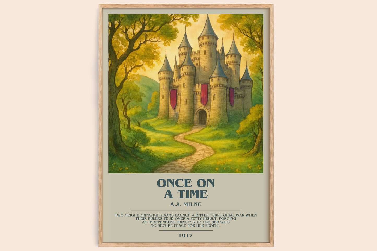 once on a time bookish book poster by a.a. milne – framed literary art print