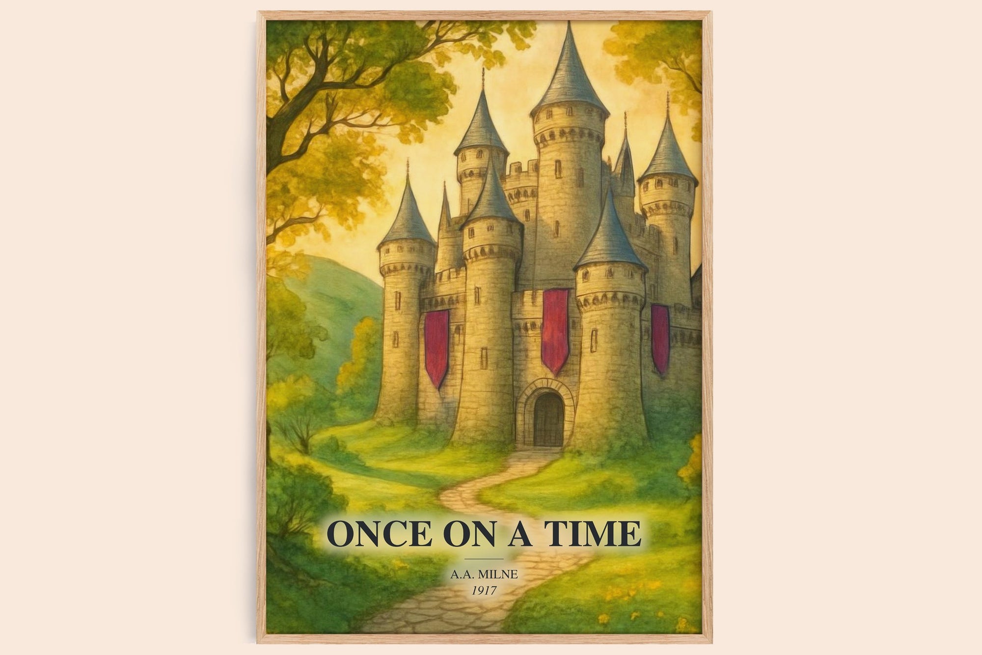 Once On A Time watercolour book poster by A.A. Milne – framed literary art print