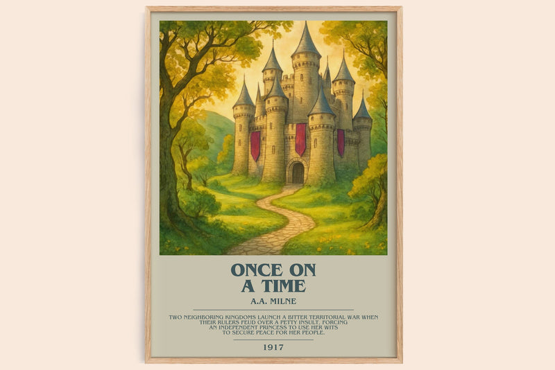 once on a time bookish book poster by a.a. milne – framed literary art print
