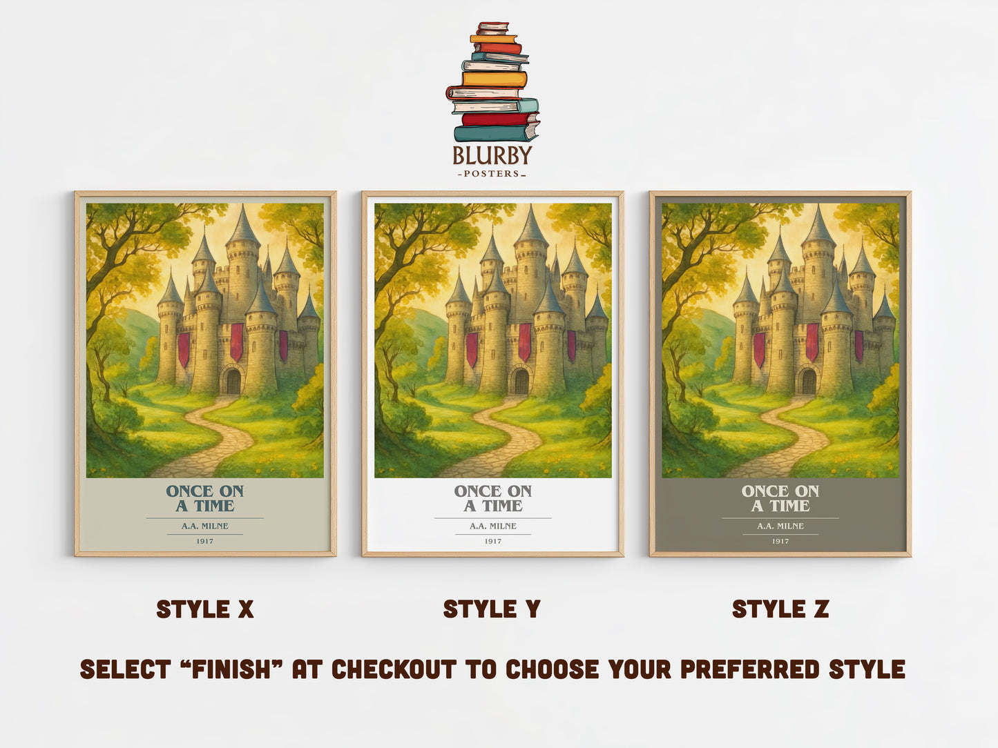 once on a time book cover print in frame leaning in hallway – childrens wall art