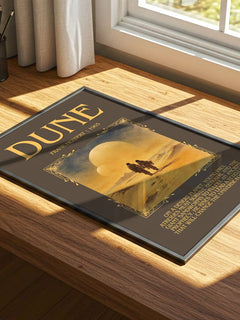 Dune Minimalist Book Poster by Frank Herbert – print on a sunlit desk