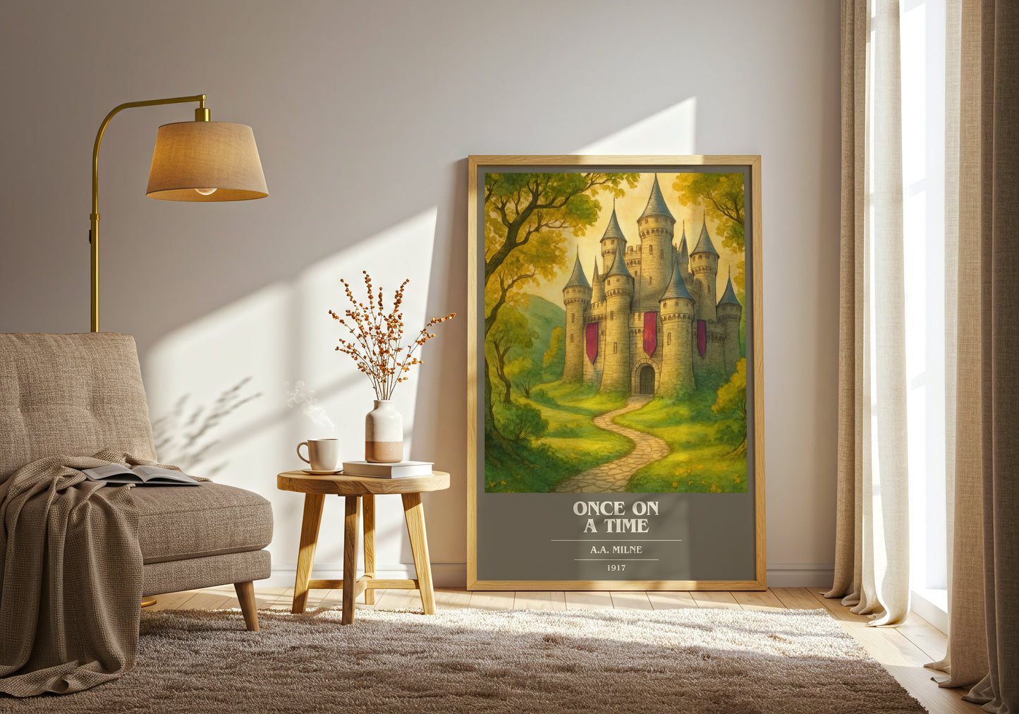 once on a time book cover print on bookshelf – a.a. milne fan gift