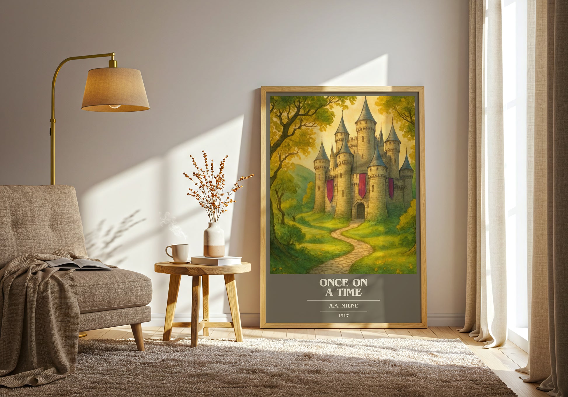 once on a time book cover print on bookshelf – a.a. milne fan gift
