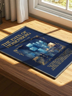 The Eyes Of Heisenberg Minimalist Book Poster by Frank Herbert – print on a sunlit desk