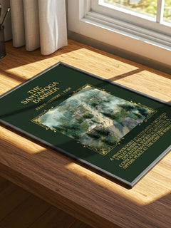 The Santaroga Barrier Minimalist Book Poster by Frank Herbert – print on a sunlit desk