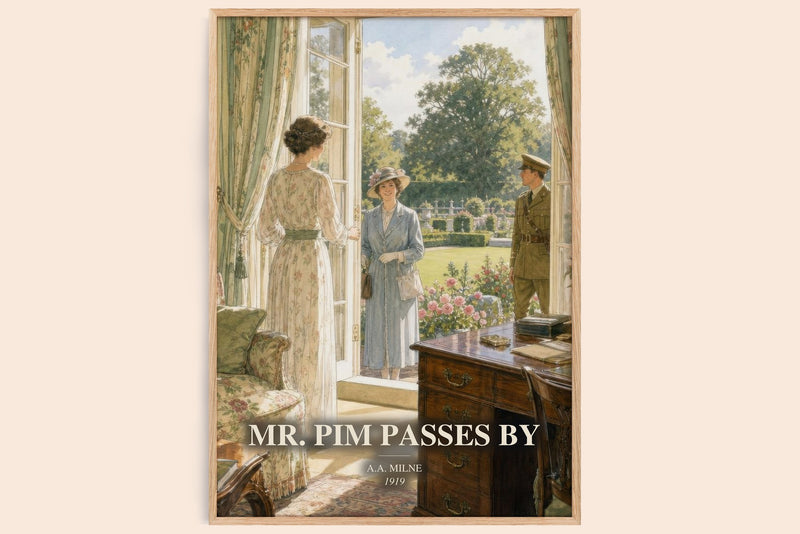 Mr. Pim Passes By watercolour book poster by A.A. Milne – framed literary art print