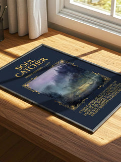 Soul Catcher Minimalist Book Poster by Frank Herbert – print on a sunlit desk