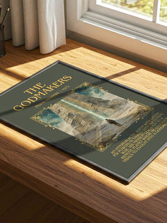 The Godmakers Minimalist Book Poster by Frank Herbert – print on a sunlit desk