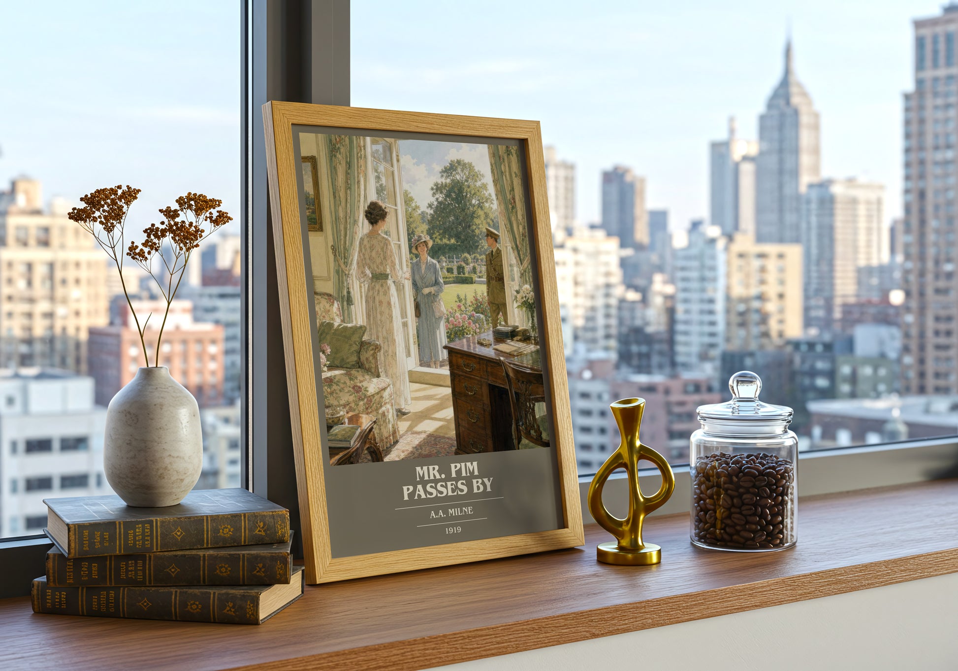 Mr. Pim Passes By book cover print framed by window – literary home decor