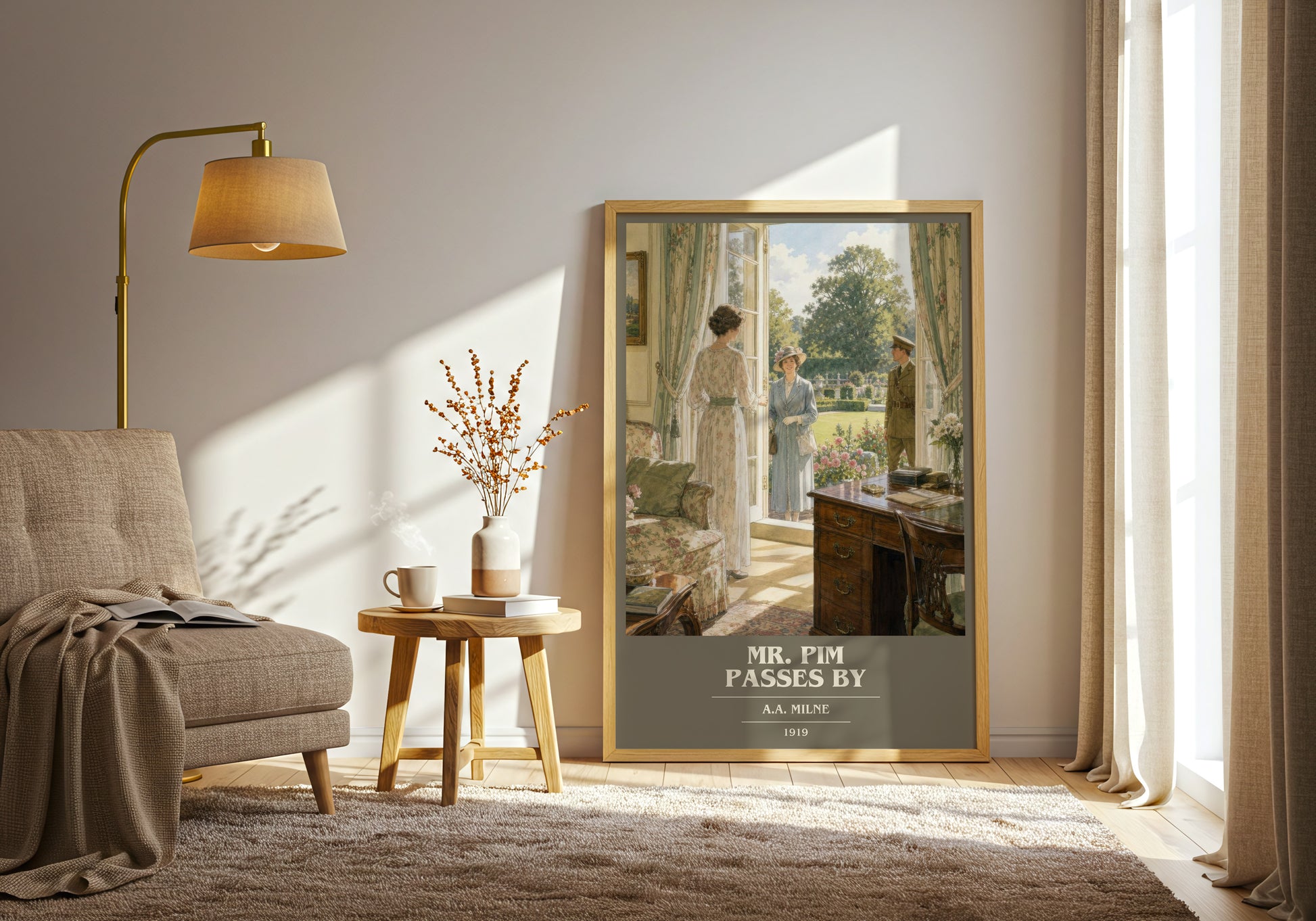 Mr. Pim Passes By book cover print on bookshelf – A.A. Milne fan gift